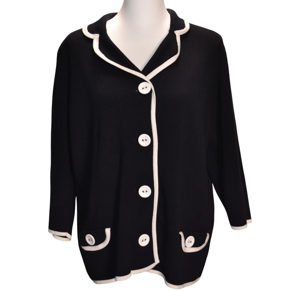 Tanjay Cardigan Sweater Women Large Navy Blue‎ Excellent Contrast Trim Pockets